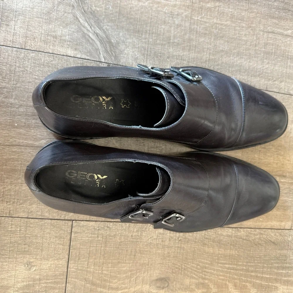 Geox Monk Strap Dress‎ Shoes Leather Double Buckle Formal Black 42 Preppy Career Boston Double Monk Strap Black Leather Shoes For Men - The  main image 3